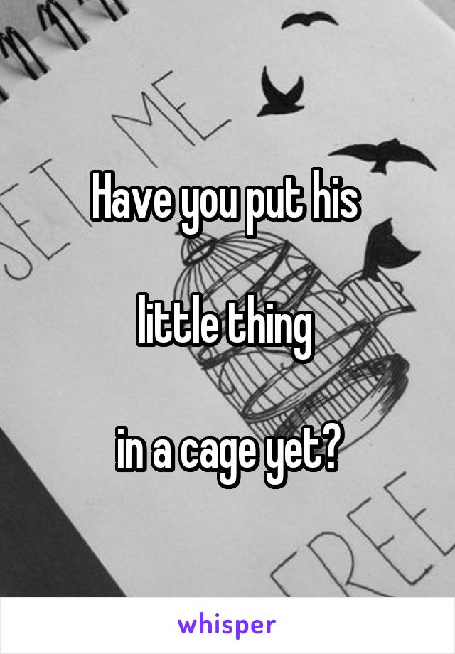 Have you put his 

little thing 

in a cage yet?