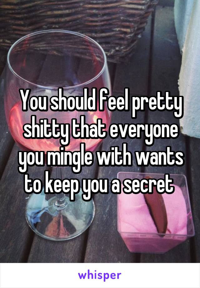 You should feel pretty shitty that everyone you mingle with wants to keep you a secret 