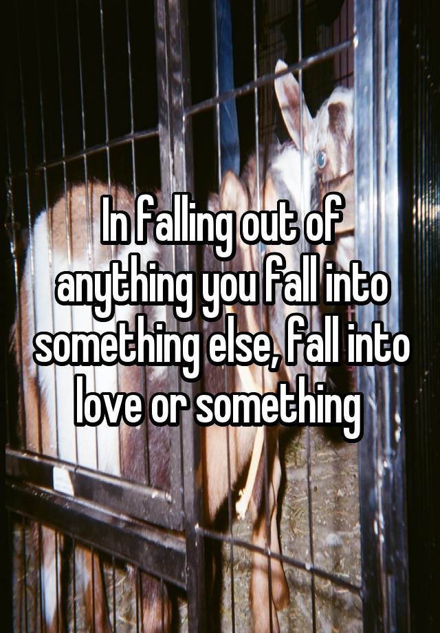 In falling out of anything you fall into something else, fall into love or something 