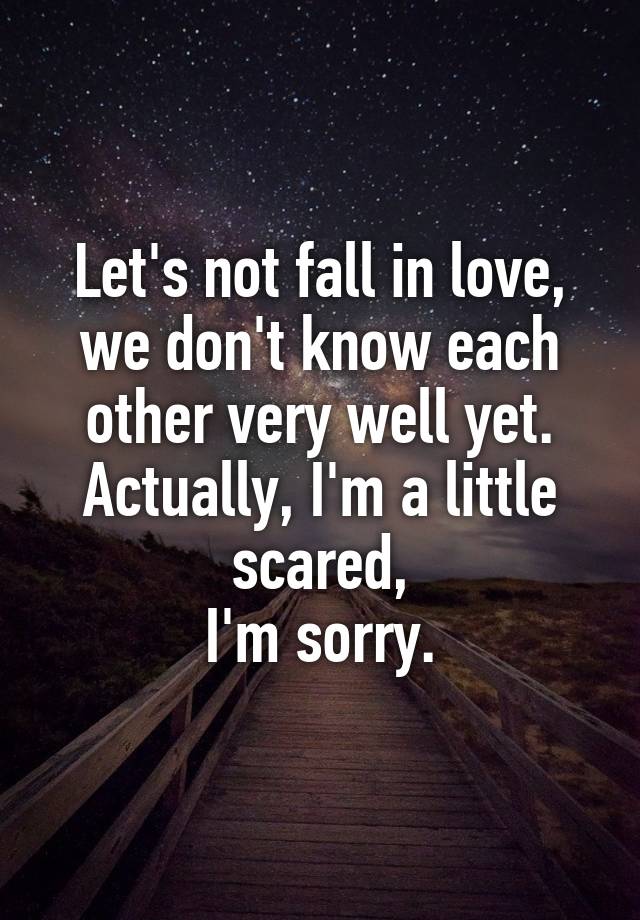 Let's not fall in love, we don't know each other very well yet.
Actually, I'm a little scared,
I'm sorry.