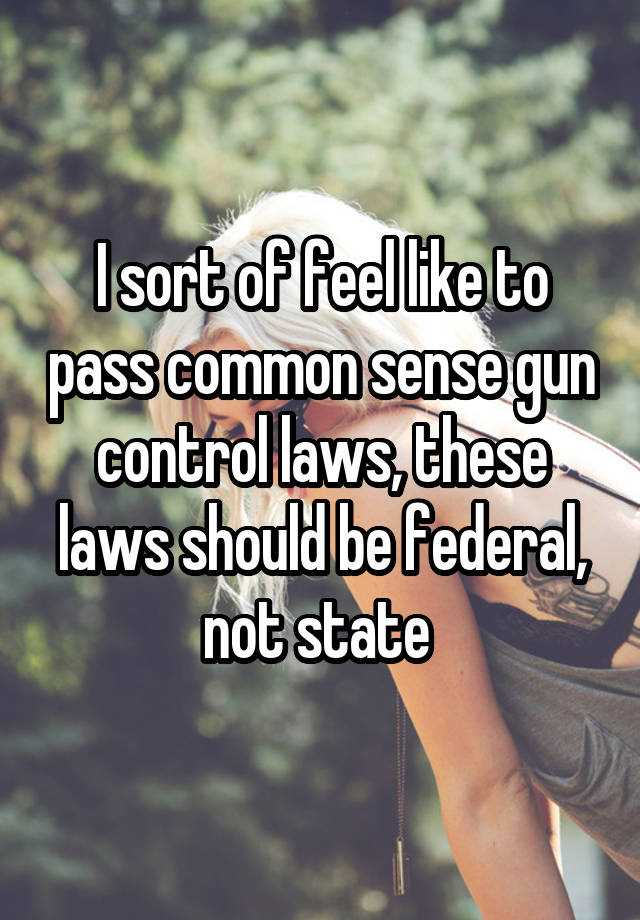 I sort of feel like to pass common sense gun control laws, these laws should be federal, not state 