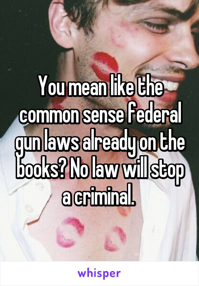 You mean like the common sense federal gun laws already on the books? No law will stop a criminal. 