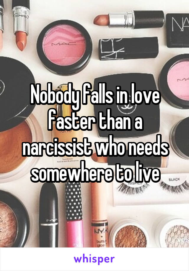 Nobody falls in love faster than a narcissist who needs somewhere to live