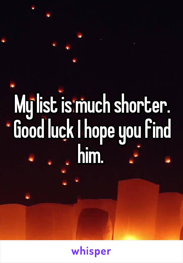 My list is much shorter. Good luck I hope you find him. 