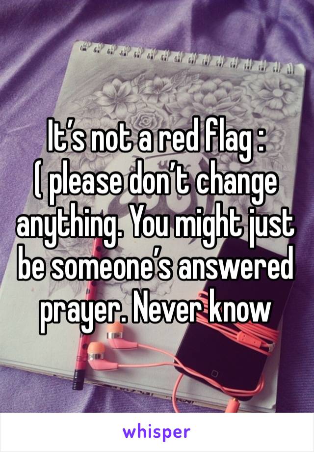 It’s not a red flag :( please don’t change anything. You might just be someone’s answered prayer. Never know