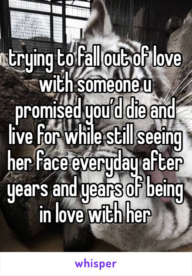 trying to fall out of love with someone u promised you’d die and live for while still seeing her face everyday after years and years of being in love with her 