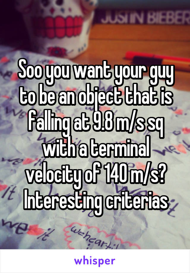 Soo you want your guy to be an object that is falling at 9.8 m/s sq with a terminal velocity of 140 m/s? Interesting criterias