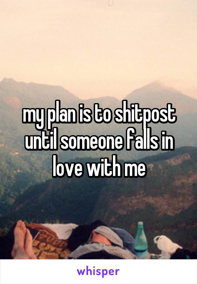 my plan is to shitpost until someone falls in love with me