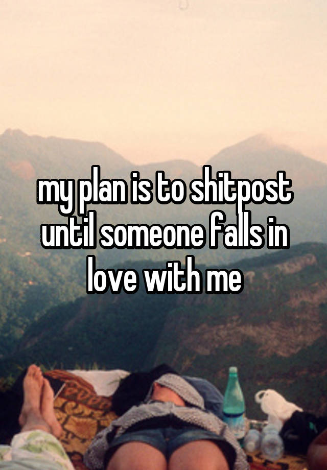 my plan is to shitpost until someone falls in love with me