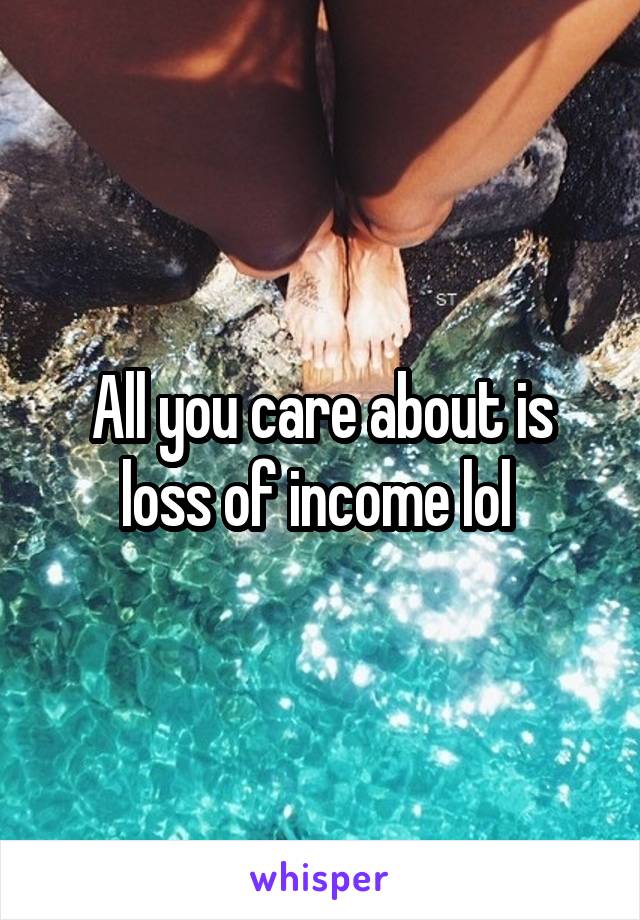 All you care about is loss of income lol 