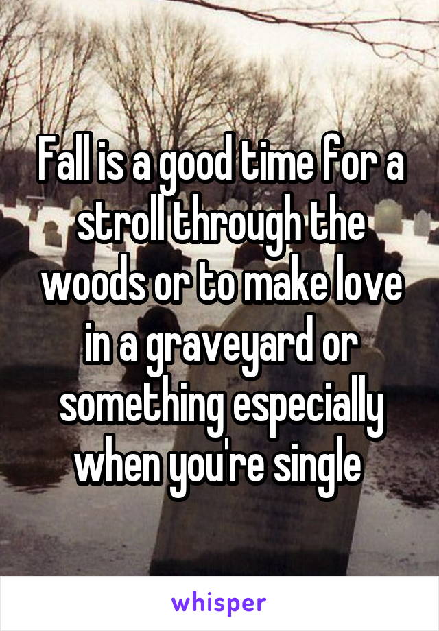 Fall is a good time for a stroll through the woods or to make love in a graveyard or something especially when you're single 