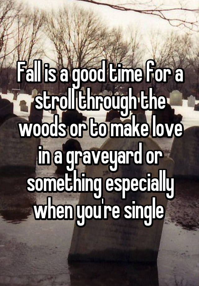 Fall is a good time for a stroll through the woods or to make love in a graveyard or something especially when you're single 