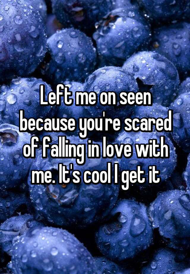 Left me on seen because you're scared of falling in love with me. It's cool I get it