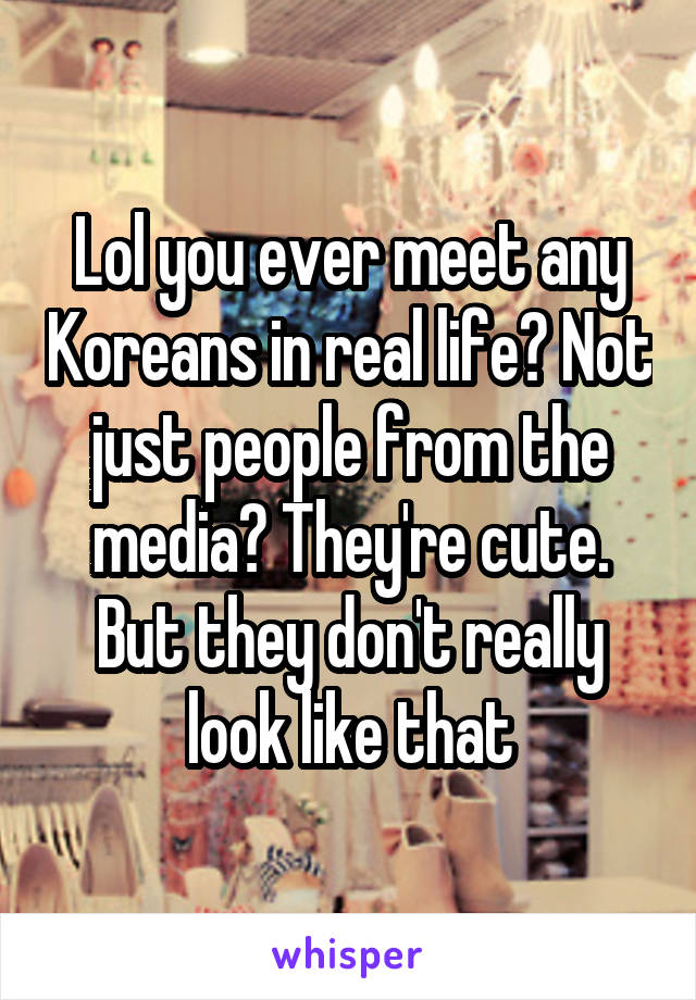 Lol you ever meet any Koreans in real life? Not just people from the media? They're cute. But they don't really look like that