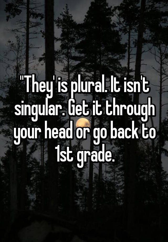 "They' is plural. It isn't singular. Get it through your head or go back to 1st grade.