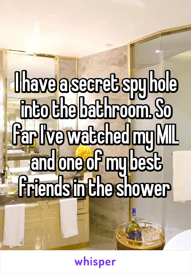 I have a secret spy hole into the bathroom. So far I've watched my MIL and one of my best friends in the shower 