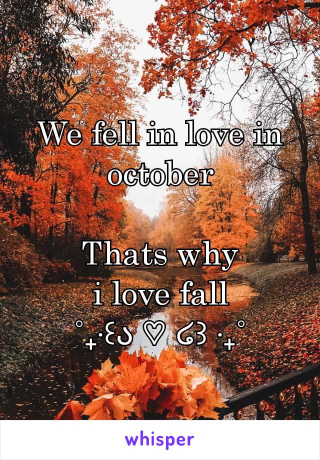 We fell in love in october

Thats why
i love fall
˚₊‧꒰ა ♡ ໒꒱ ‧₊˚