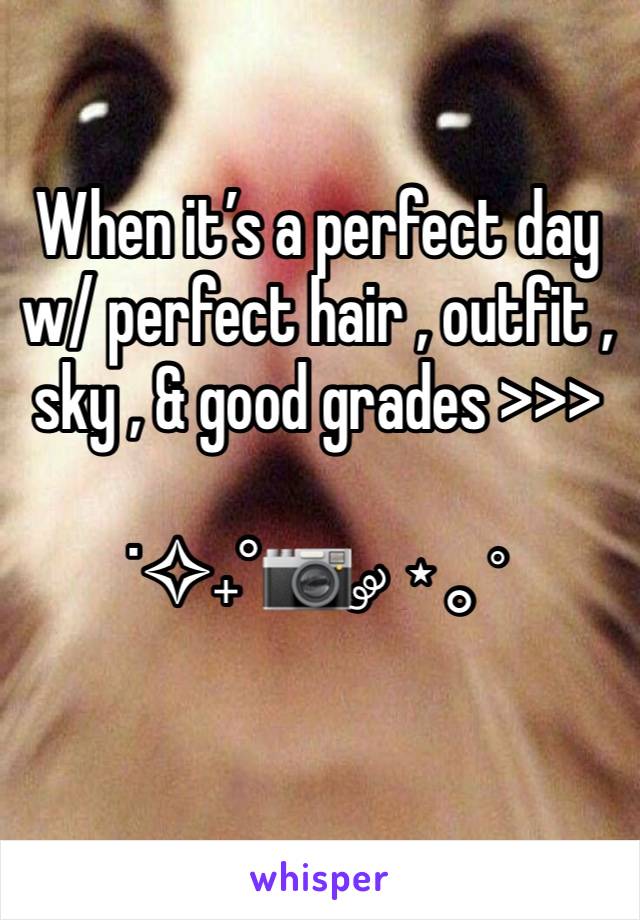 When it’s a perfect day w/ perfect hair , outfit , sky , & good grades >>> 

˙✧˖°📷 ༘ ⋆｡˚