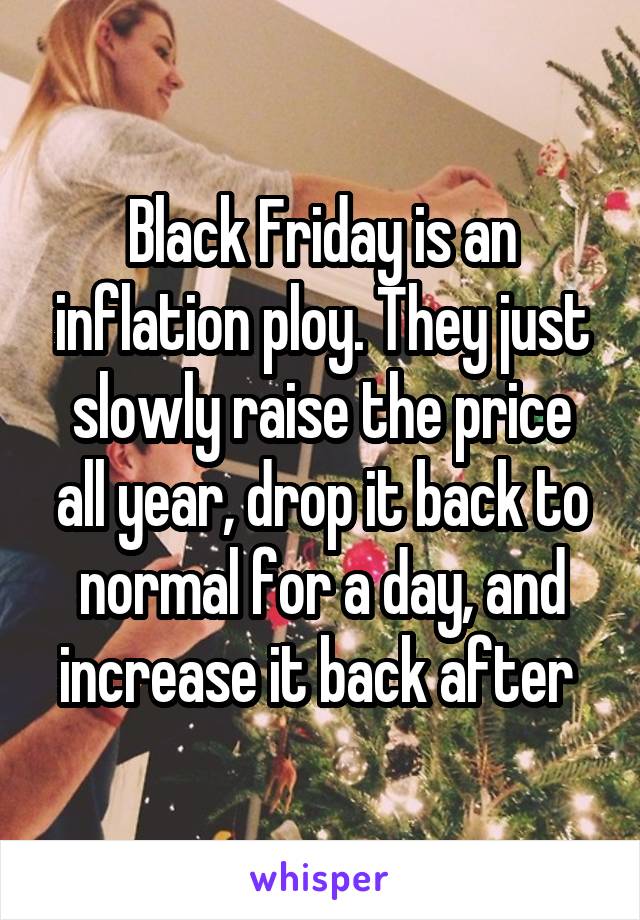 Black Friday is an inflation ploy. They just slowly raise the price all year, drop it back to normal for a day, and increase it back after 