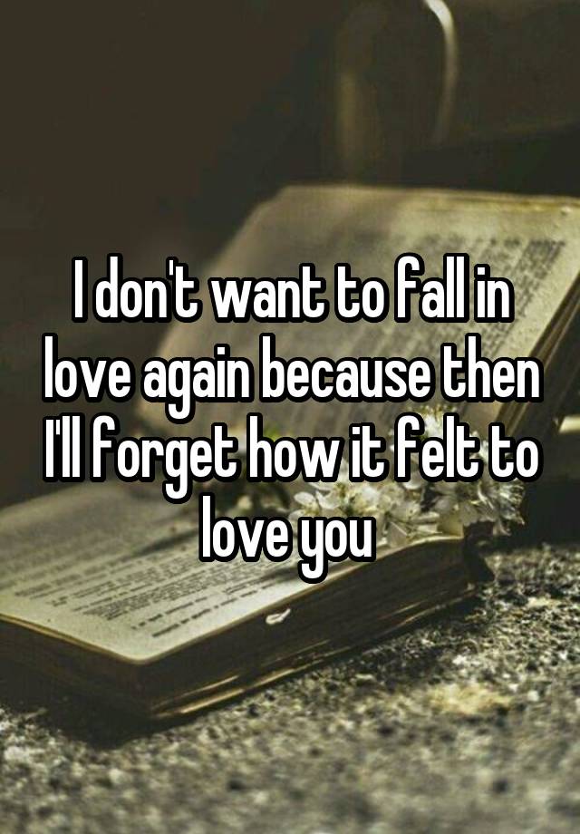 I don't want to fall in love again because then I'll forget how it felt to love you 