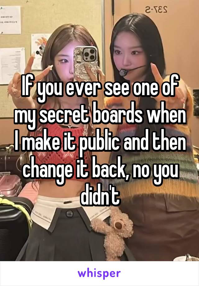 If you ever see one of my secret boards when I make it public and then change it back, no you didn't