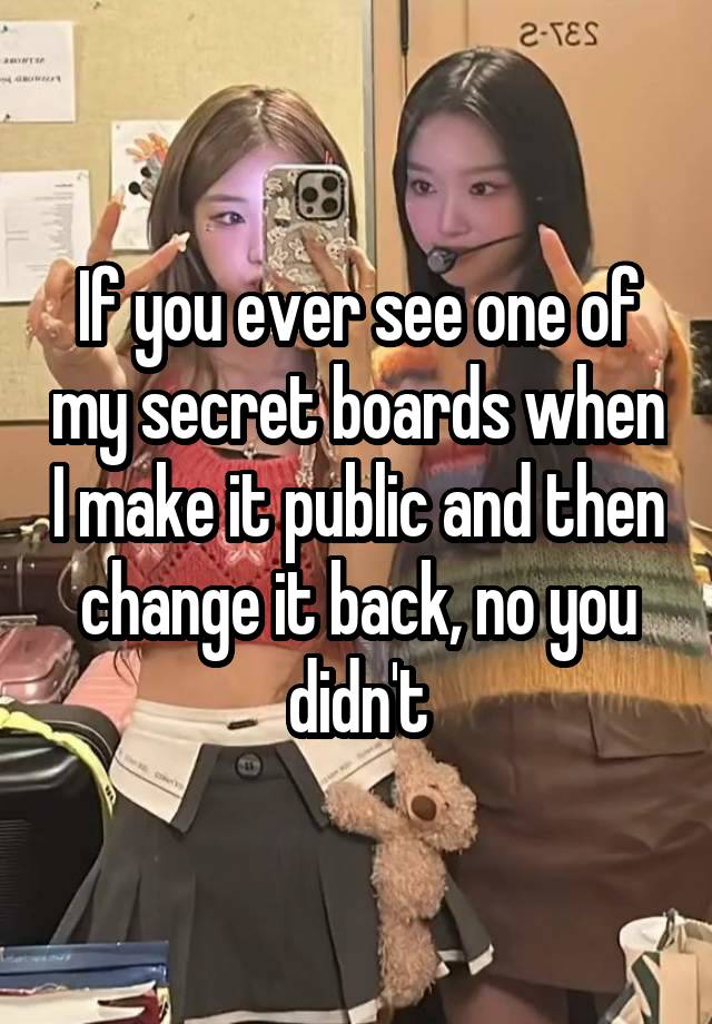 If you ever see one of my secret boards when I make it public and then change it back, no you didn't