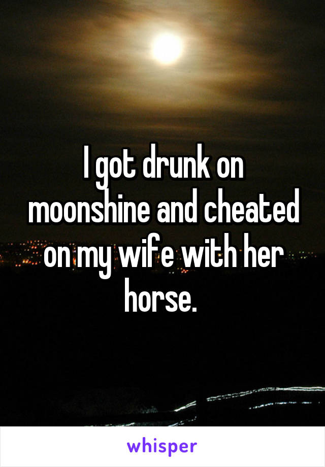 I got drunk on moonshine and cheated on my wife with her horse. 