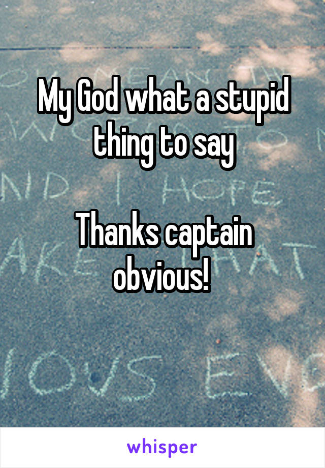 My God what a stupid thing to say

Thanks captain obvious! 

