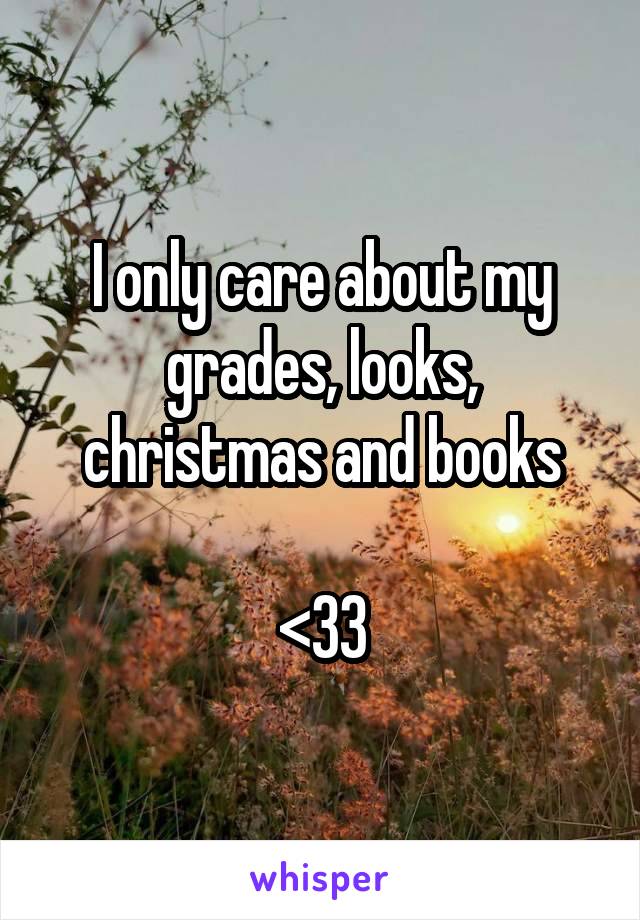 I only care about my grades, looks, christmas and books

<33