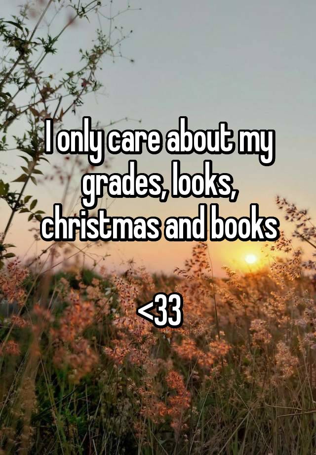 I only care about my grades, looks, christmas and books

<33