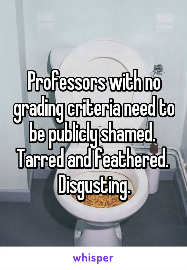 Professors with no grading criteria need to be publicly shamed.  Tarred and feathered.  Disgusting.