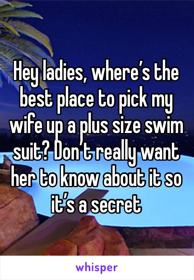 Hey ladies, where’s the best place to pick my wife up a plus size swim suit? Don’t really want her to know about it so it’s a secret 