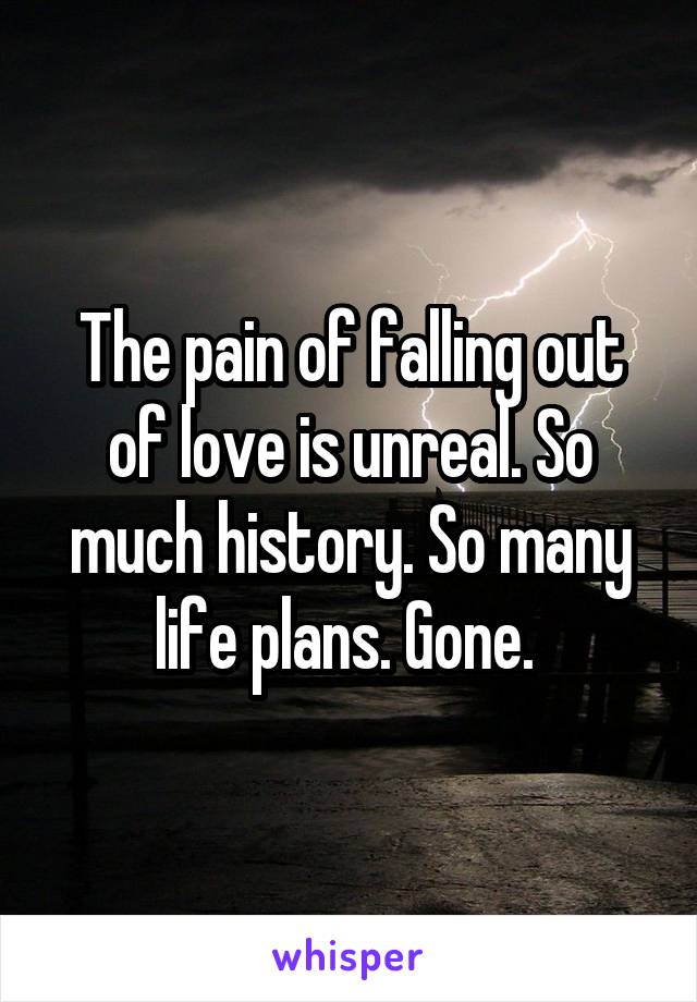 The pain of falling out of love is unreal. So much history. So many life plans. Gone. 