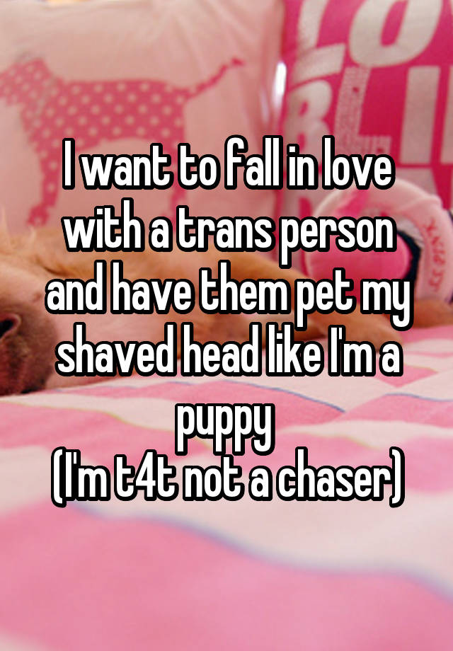 I want to fall in love with a trans person and have them pet my shaved head like I'm a puppy 
(I'm t4t not a chaser)