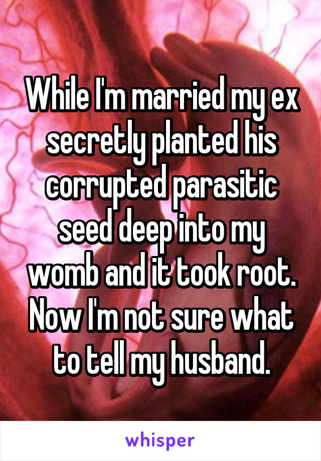 While I'm married my ex secretly planted his corrupted parasitic seed deep into my womb and it took root. Now I'm not sure what to tell my husband.