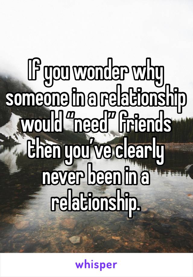 If you wonder why someone in a relationship would “need” friends then you’ve clearly never been in a relationship.