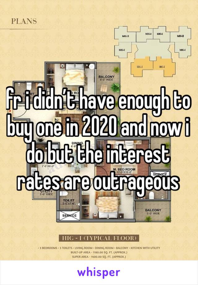 fr i didn’t have enough to buy one in 2020 and now i do but the interest rates are outrageous