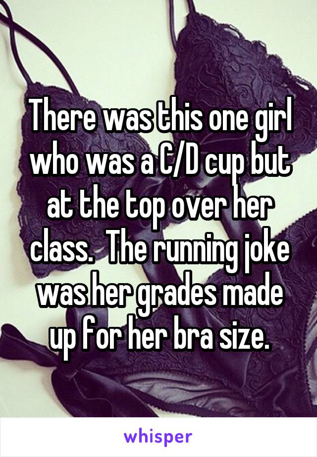 There was this one girl who was a C/D cup but at the top over her class.  The running joke was her grades made up for her bra size.