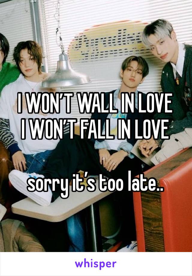 I WON’T WALL IN LOVE
I WON’T FALL IN LOVE

sorry it’s too late..