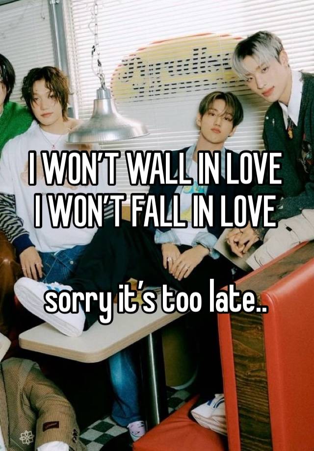 I WON’T WALL IN LOVE
I WON’T FALL IN LOVE

sorry it’s too late..