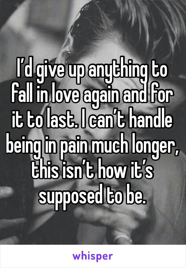 I’d give up anything to fall in love again and for it to last. I can’t handle being in pain much longer, this isn’t how it’s supposed to be.