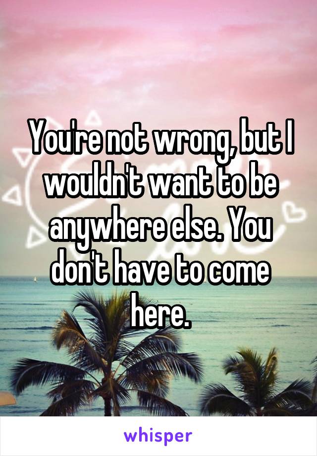 You're not wrong, but I wouldn't want to be anywhere else. You don't have to come here.