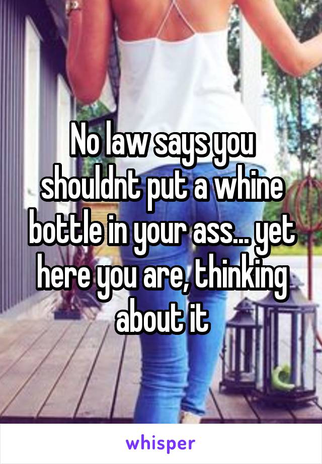 No law says you shouldnt put a whine bottle in your ass... yet here you are, thinking about it