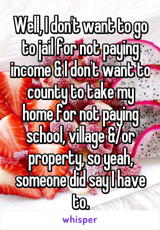 Well, I don't want to go to jail for not paying income & I don't want to county to take my home for not paying school, village &/or property, so yeah, someone did say I have to.