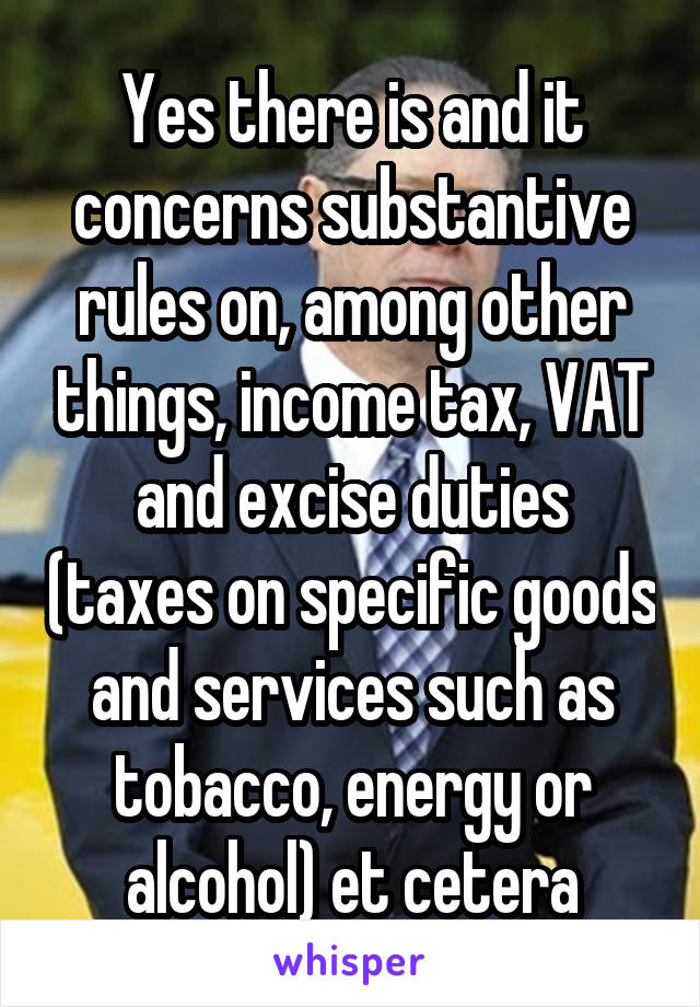 Yes there is and it concerns substantive rules on, among other things, income tax, VAT and excise duties (taxes on specific goods and services such as tobacco, energy or alcohol) et cetera