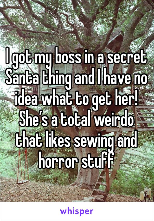 I got my boss in a secret Santa thing and I have no idea what to get her! She’s a total weirdo that likes sewing and horror stuff 