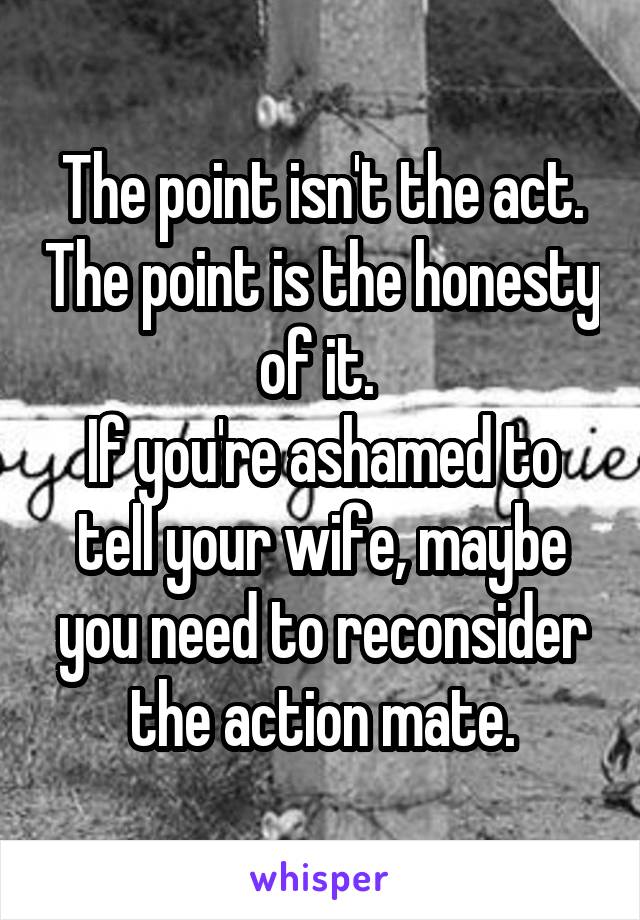 The point isn't the act. The point is the honesty of it. 
If you're ashamed to tell your wife, maybe you need to reconsider the action mate.