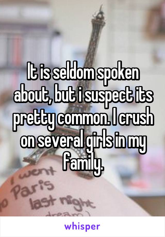 It is seldom spoken about, but i suspect its pretty common. I crush on several girls in my family.