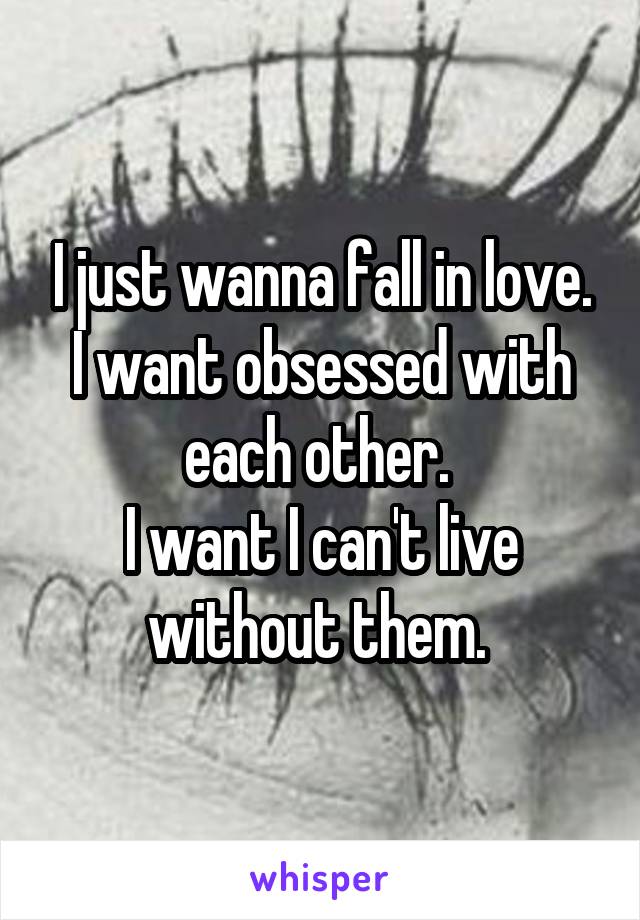 I just wanna fall in love. I want obsessed with each other. 
I want I can't live without them. 