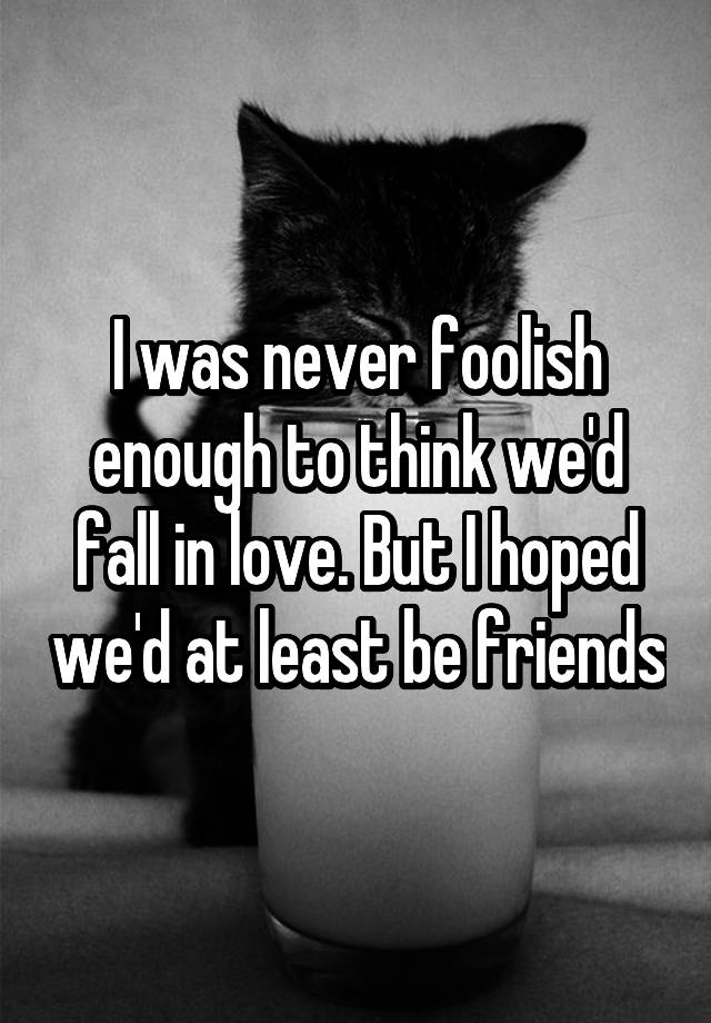 I was never foolish enough to think we'd fall in love. But I hoped we'd at least be friends